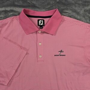 Footjoy Polo Shirt Mens XL Pink White Stripe Stretch Wicking Desert Springs